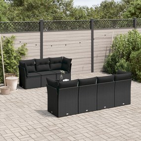 3217275 vidaXL Set mobilier de grădină cu perne, 8 piese, negru, poliratan