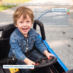 AIYAPLAY Mașină Electrică UTV pentru Copii 12V cu Centură, Telecomandă, Suspensii, USB, 3-7 km/h, 3-5 Ani, Albastru | Aosom Romania