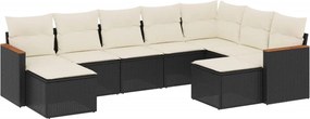 vidaXL Set mobilier de grădină cu perne, 9 piese, negru, poliratan