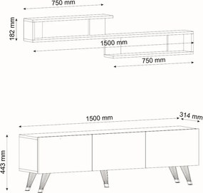 Dulap TV MIYA 150 cm cu polita de perete, antracit