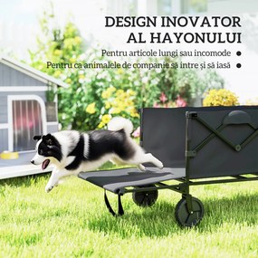Outsunny Cărucior de Grădină de 160L cu 4 Roți, Geantă Extensibilă, Mâner Rotativ și Reglabil, 95x55x102 cm, Negru | Aosom Romania