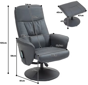 HOMCOM Fotoliu de masaj cu scaun, Scaun ergonomic cu 10 puncte de vibrații, Piele artificială, 76 x 81 x 105 cm, Gri închis | Aosom Romania