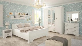 Dormitor Iris Set, 5 piese, pat, dulap, comoda, noptiere