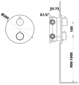 Baterie negru-mat pentru duș încastrată (2 ieșiri) – Sapho