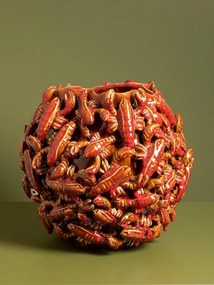 Vas decorativ din ceramica cu motive marine in relief "Lobster Reef"