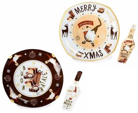 Set 2 platouri cu palete servire din portelan alb crem model x-mas Ø 30 cm