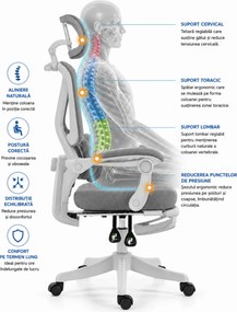 ELITE PRO 870GR – Scaun Ergonomic Premium, Mesh Respirabil, Tetieră Reglabilă, Suport Lombar, Suport pentru Picioare Retractabil, Funcție Recliner, Reglaj pe Înălțime, Gri
