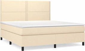 vidaXL Pat continental cu saltea, crem, 180x200 cm, textil