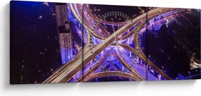 Tablou cu o interesecție mare noapte (cu ceas) (90x30 cm)