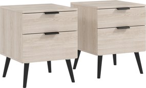 HOMCOM Set de 2 Noptiere cu 2 Sertare pentru Dormitor sau Camera de Zi, 40x40x50 cm, Lemn Natural | Aosom Romania