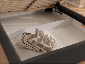 Pat matrimonial gri închis tapițat cu spațiu de depozitare cu somieră 200x200 cm Cille – Ropez