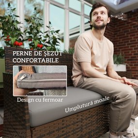 Outsunny Set Mobilier de Grădină din 4 Piese cu Canapea, 2 Fotolii și Măsuță de Cafea, 102x58x82 cm, Maro | Aosom Romania