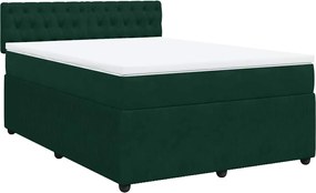 vidaXL Pat box spring cu saltea, verde închis, 140x190 cm, catifea
