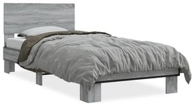 845810 vidaXL Cadru de pat, gri sonoma, 90x200 cm, lemn prelucrat și metal