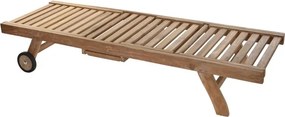 Șezlong exterior din lemn de tec cu roți și spătar reglabil, finisaj natural, „Marino”
