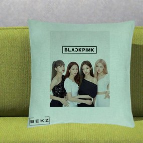 Perna Personalizata K-pop BLACKPINK Foto Grup-Negru, 40x40 cm, Verde Menta, Husa Detasabila, Perna Inclusa, BEKZ®