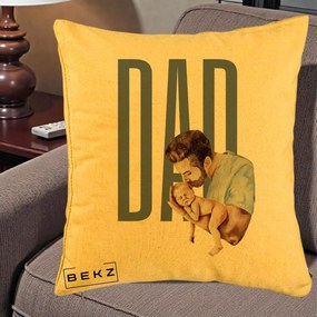 Cadou pentru Tata - Perna Personalizata DAD Tata si Nou-Nascut, 40x40 cm, Galben, Husa Detasabila, Perna Inclusa, BEKZ®