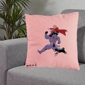 Perna Personalizata Fullmetal Alchemist Edward si Alphonse, 40x40 cm, Roz, Husa Detasabila, Perna Inclusa, BEKZ®