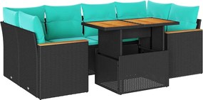 vidaXL Set canapele de grădină cu perne, 7 piese, negru, poliratan