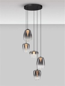 Lustra moderna cu 5 pendule LED, Metal, Sticla, Gri Fumuriu, OBLO