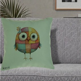 Perna Decorativa Pasare Patchwork Colorata, 40x40 cm, Verde, Husa Detasabila, Perna Inclusa, BEKZ®