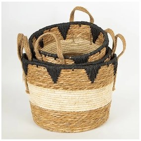 SET 2x coș împletit bej/negru