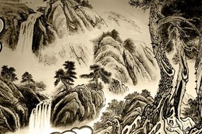 Tapet pictură de peisaj chinezesc în sepia
