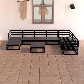 3075713 vidaXL Set mobilier de grădină, 8 piese, negru, lemn masiv de pin