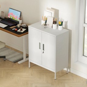 HOMCOM Dulap de Birou din Oțel cu 2 Rafturi Reglabile cu Sistem de Încuiere și 2 Chei, 80x40x100 cm, Alb | Aosom Romania
