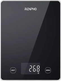 Smart cantar de bucatarie RENPHO Calibra 1L, Pana la 10 kg, 22 de functii de analiza, Sincronizare cu aplicatii mobile, TARE, mod cafea, Sticla termorezistenta, Negru