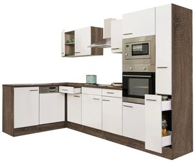 Mobilă de bucătărie de colț Yorki 310, corp din stejar Yorki, cu față alb satinat