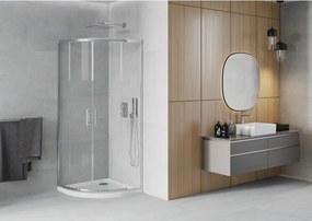 Mexen Rio cabină de duș semicirculară 80 x 80 cm, transparent, crom + cadă Flat, albă - 863-080-080-01-00-4110