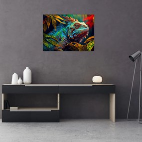 Tablou pe sticlă - Iguana colorată (70x50 cm)