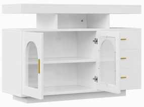 Comodă cu LED, Dulap pentru Cafea și Comodă cu Sertare, Luminos cu 16 Culori, pentru Living și Sala de Mese, 120x40x80 cm, Alb