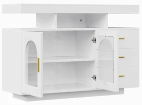 Comodă cu LED, Dulap pentru Cafea și Comodă cu Sertare, Luminos cu 16 Culori, pentru Living și Sala de Mese, 120x40x80 cm, Alb