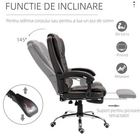 HOMCOM Fotoliu de Birou Rotativ cu Spătar și Înălțime Reglabilă și Suport pentru Picioare,  64,5x69x117 cm, Maro | Aosom Romania