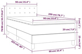 Pat box spring cu saltea, gri deschis, 90x200 cm, textil Gri deschis, 90 x 200 cm, Nasturi de tapiterie