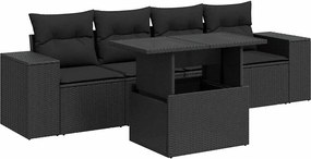 vidaXL Set mobilier de grădină cu perne, 5 piese, negru, poliratan