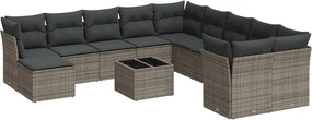 vidaXL Set canapea de grădină cu perne, 12 piese, gri, poliratan