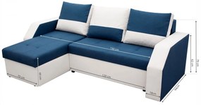 Coltar extensibil Madrid, 226x145x79 cm, 2 lazi depozitare, Reversibil, Alb/Albastru petrol