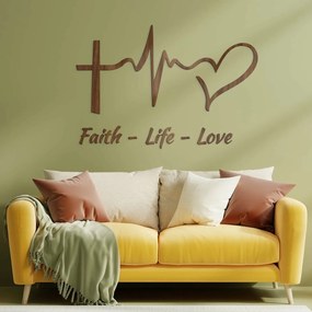 DUBLEZ | Autocolant creștin din lemn - Faith, Life, Love