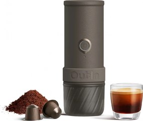 Espressor portabil Outin Mino SG, 22 bari, 9000 mAh, 70 ml, Extractie la 93,3°C, Cafea macinata si capsule Nespresso, USB-C, Gri