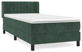 Pat box spring cu saltea, verde inchis, 100x200 cm, catifea Verde inchis, 100 x 200 cm, Benzi verticale