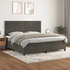 3143104 vidaXL Pat box spring cu saltea, gri închis, 200x200 cm, catifea