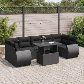vidaXL Set mobilier de grădină cu perne, 8 piese, negru, poliratan