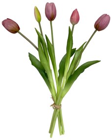 Buchet 5 fire Lalele mov artificiale, Beauty, 36cm