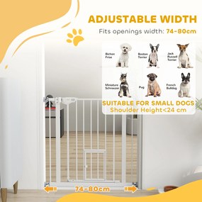 PawHut Poartă Reglabilă pentru Câini cu Ușă și Montare prin Presiune, Barieră cu Închidere Automată, 74-80x76.2 cm, Alb | Aosom Romania