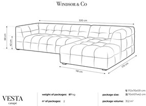 Colțar cu tapițerie din catifea și șezlong pe partea dreaptă Windsor &amp; Co Sofas Vesta, gri