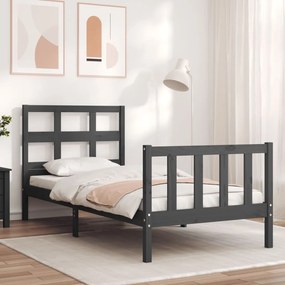 3193003 vidaXL Cadru de pat cu tăblie, gri, 100x200 cm, lemn masiv