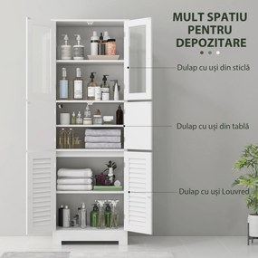 HOMCOM Dulap pentru Baie cu 3 Uși Duble din Lemn 60x30x170.5 cm, Alb | Aosom Romania